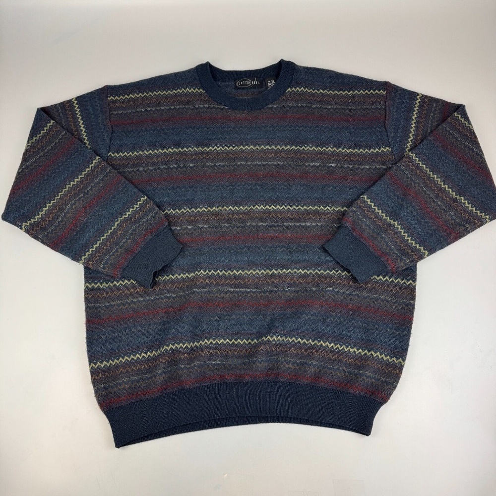 Vintage Cotton Reel Mens Size XL Grandpa Sweater Merino Wool Blend
